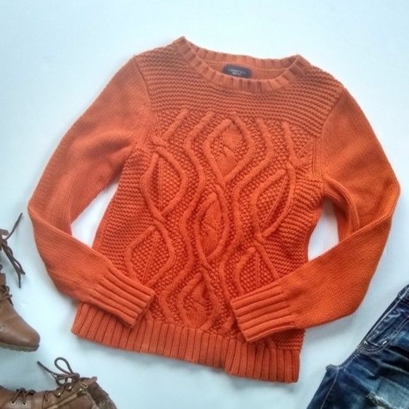 Lands’ End Drifter Chunky Cable Knit Cotton Sweater in Burnt Orange Size S - Picture 1 of 8